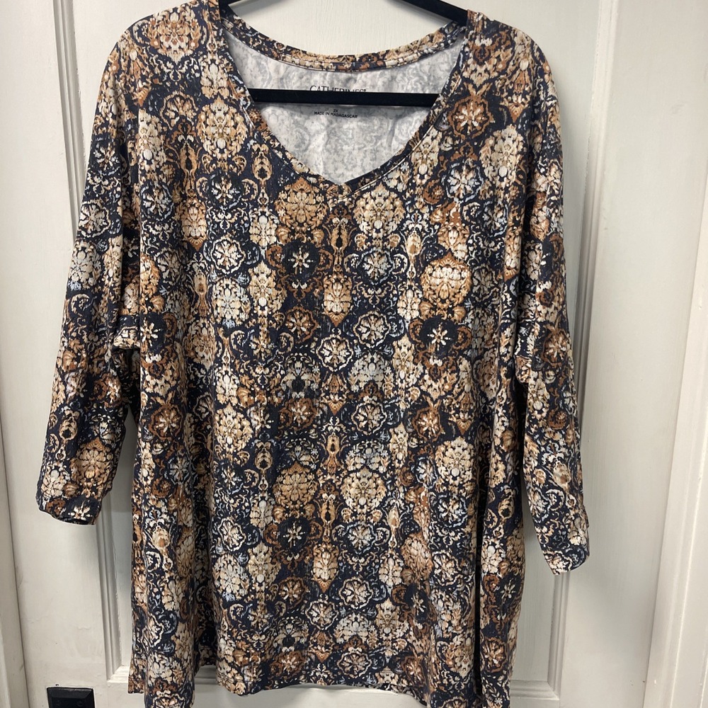 Catherines Plus 2X Suprema Collection Paisley Medallion Tunic Top 3/4 Sleeve